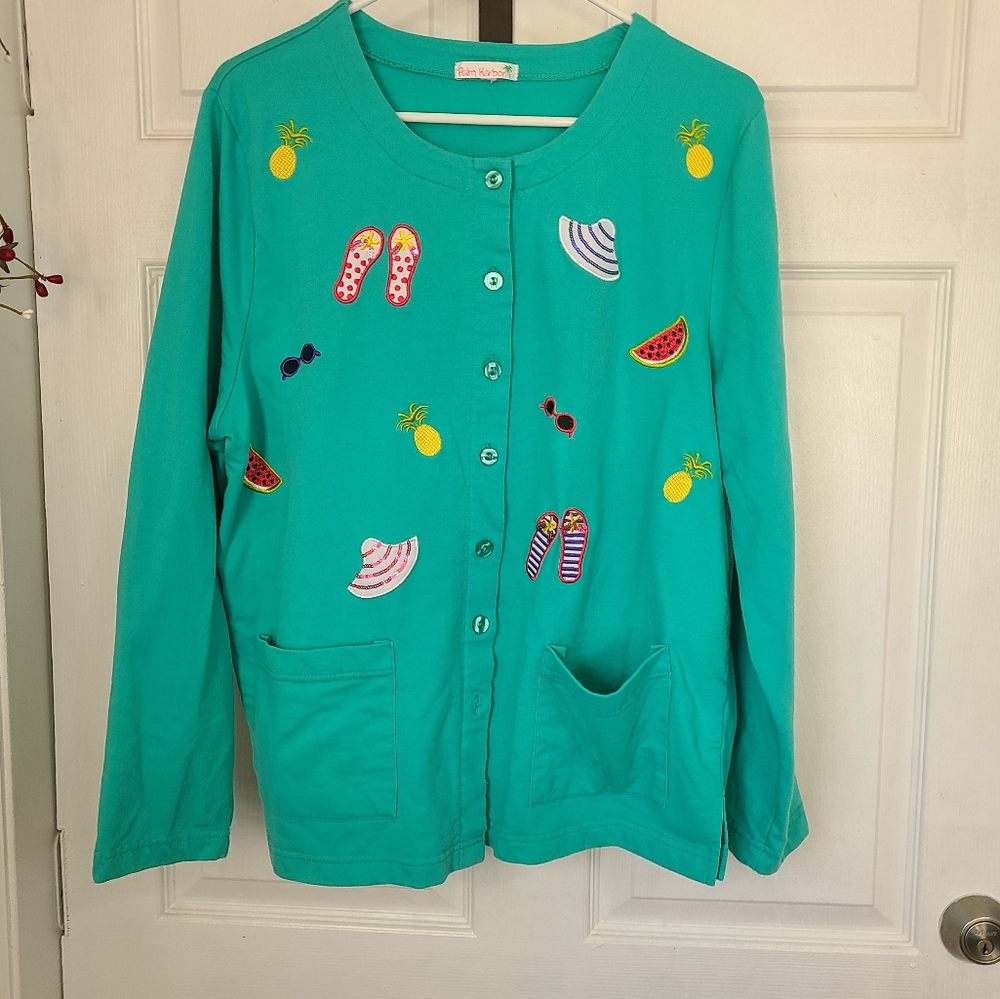 (495) Palm Harbor Woman's Long Sleeve Sweater, Size: Large Color: Green